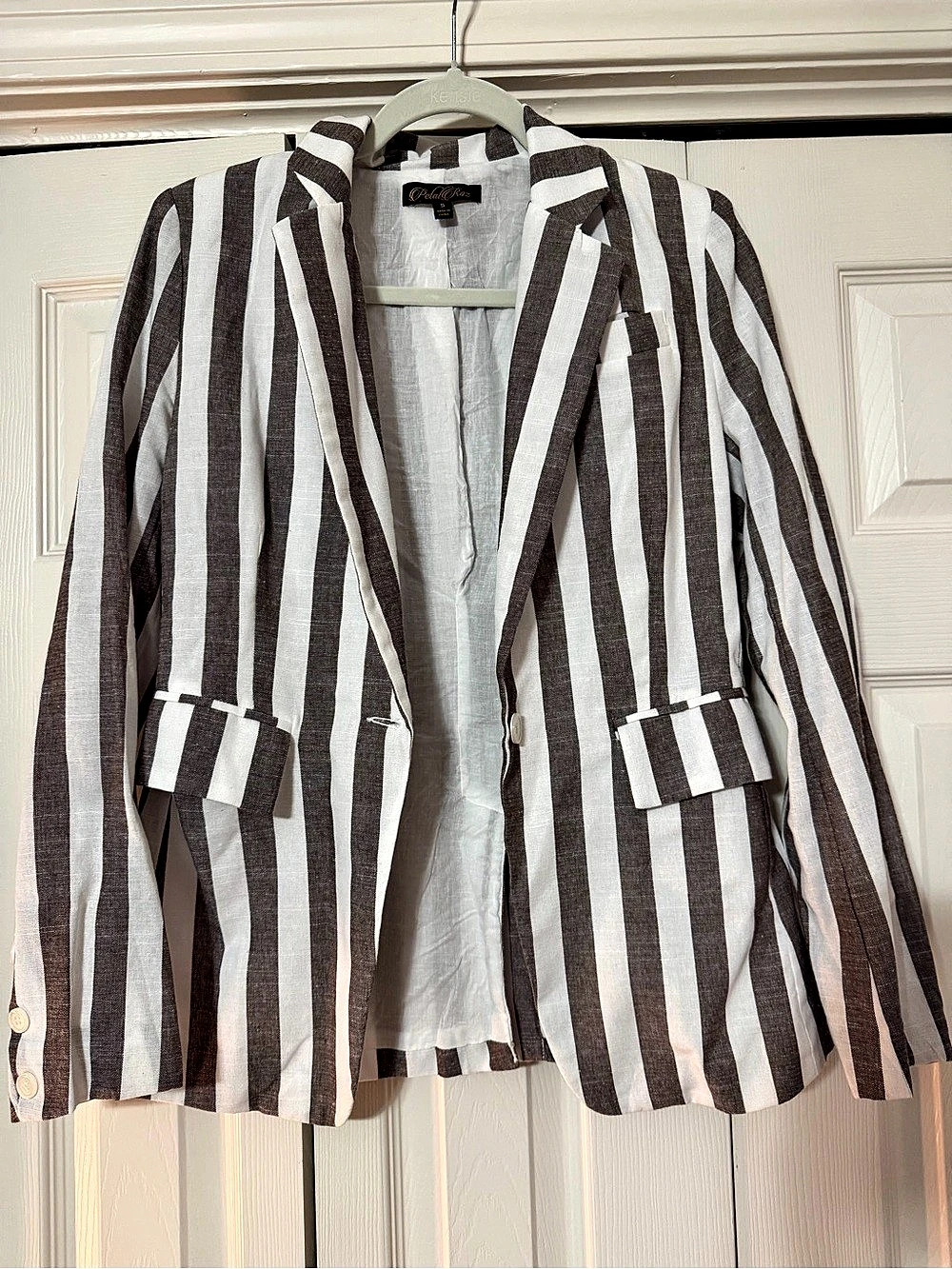 PetalRox Striped Blazer in Brown & White Size Small